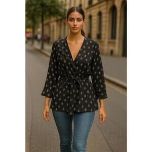 Vtg Lady Carol NY Top Medallian Geo Print 80s 90s Sz 14 USA Boho Retro